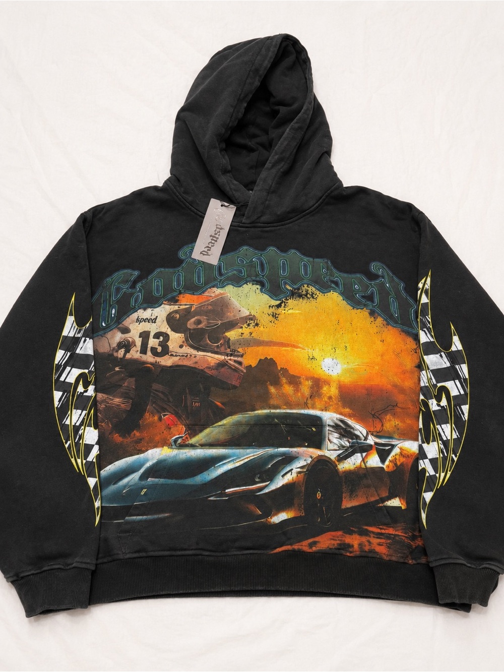 Godspeed Racing Hoodie Ferrari Graphic Oversized Washed Black Size XL NWT